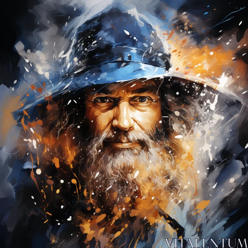 Wizard Portrait in Flame Background: Adventure Awaits AI Image