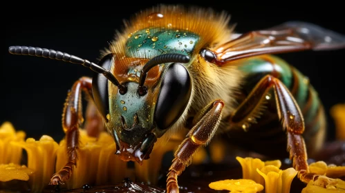 Photorealistic Bee Portrait with Amber and Teal Tones AI Image