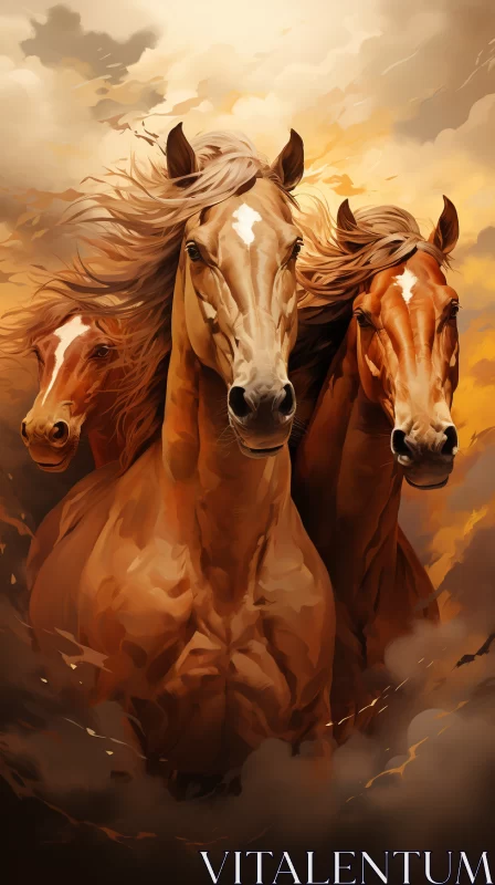 ArtGerm Inspired Trio of Horses: Warm Tones and Charismatic Expressions AI Image