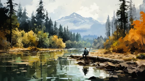 Autumn River Landscape - Realistic Portrait Art Wallpaper AI Image