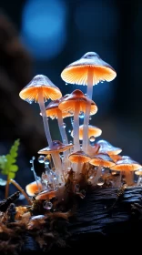 Nature-Inspired Imagery: Luminous Mushrooms on a Branch AI Image