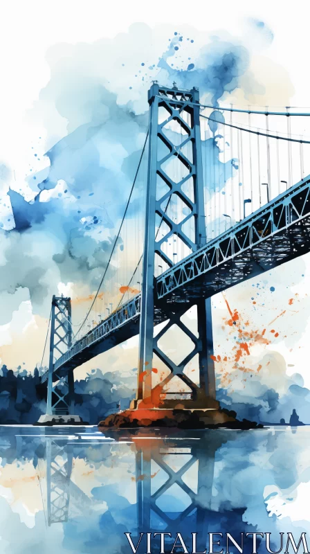 Watercolor Bridge Painting: Abstract American Landscape AI Image