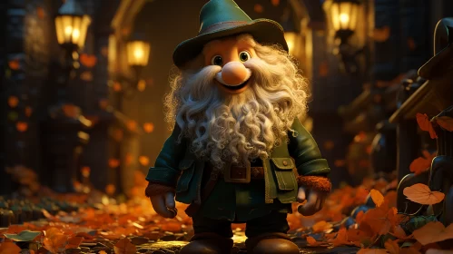Enchanting Cartoon Gnome in an Autumn Setting AI Image
