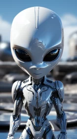 Silver Alien in Futuristic City - A Verdadism and Toyism Inspired Artwork AI Image