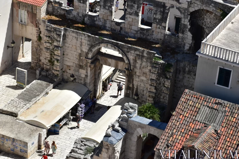 PHOTO Aerial View of Old City of Split | Arched Doorways and Lively Street Scenes