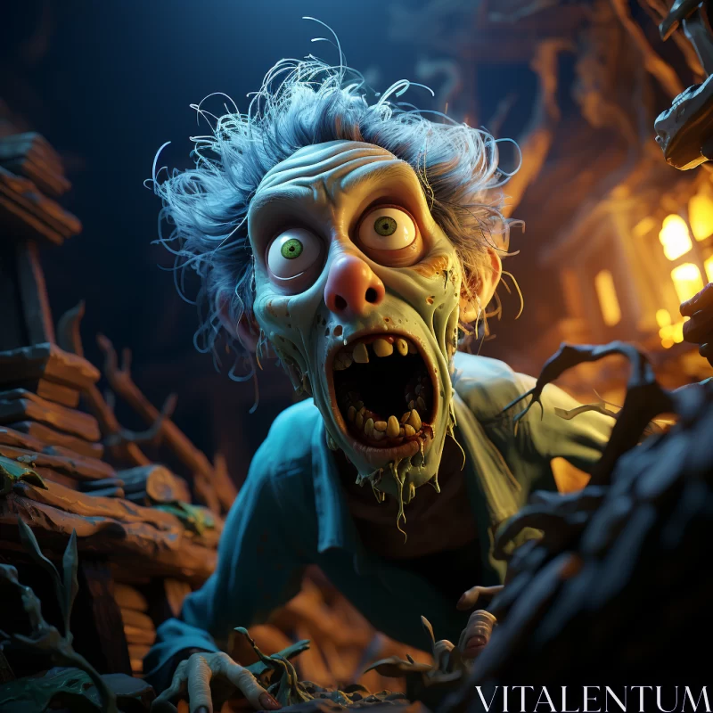 Animated Zombie in Mysterious Nocturnal Scene AI Image
