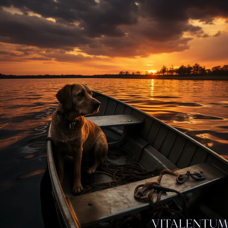 Backlit Canine Portrait with Amber Skies AI Image