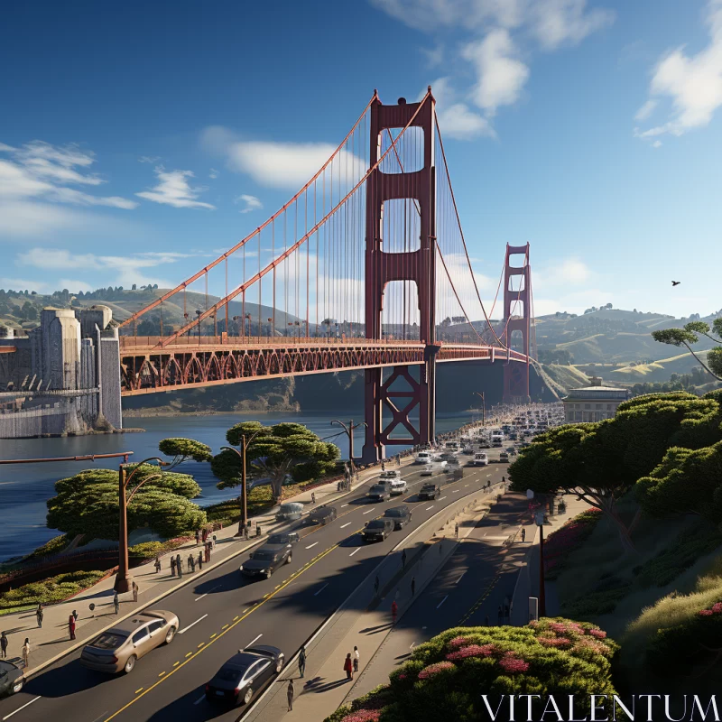AI ART Golden Gate Bridge Rendered in Vray Tracing - A Lifelike Video Game Depiction
