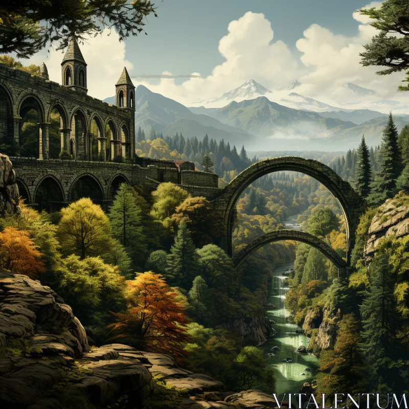 AI ART Mountainous Vista: A Romanesque Art Inspired Landscape