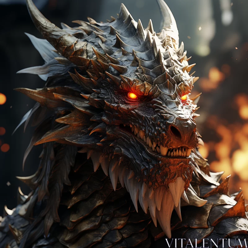 Detailed Dragon Portrait in Fire - Fantasy Art AI Image