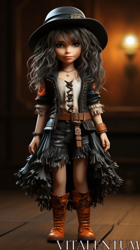 Steampunk-Inspired 3D Model of a Girl in a Sophisticated Outfit AI Image