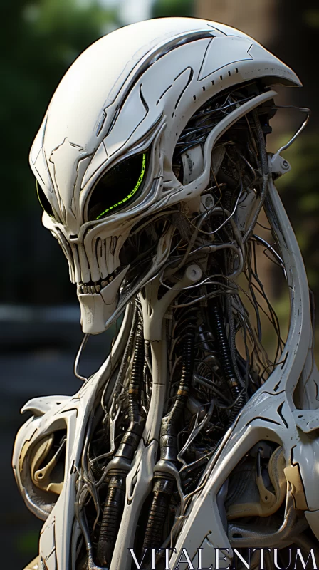 AI ART White Alien with Green Eyes: A Study in Vray Tracing and Suburban Ennui