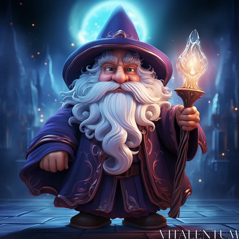 Enchanting Cartoon Wizard with Lamp in Oil Painting Style AI Image
