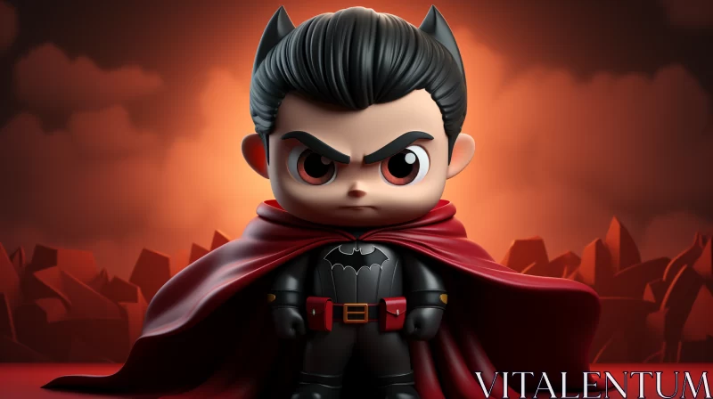 Charming Batman Figurine with Red Cape and Black Armour AI Image