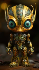 Intricate Vintage Robot Art in Dark Gold and Teal AI Image