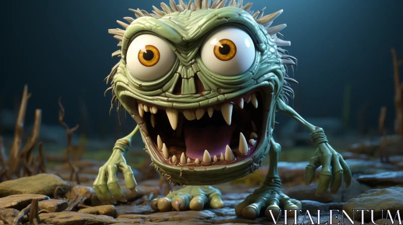Lively Animated Monster in Realistic Satirical Rendering AI Image