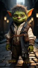 Charming Baby Yoda in Military Gear on Manhattan Street AI Image