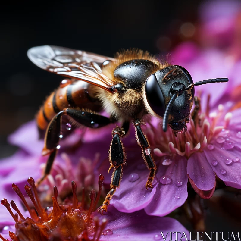 Bee on Purple Flower: A Chiaroscuro Close-up AI Image