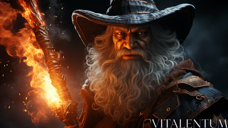 Fantasy Wizard Portrait with Fire - Cowboy Style AI Image