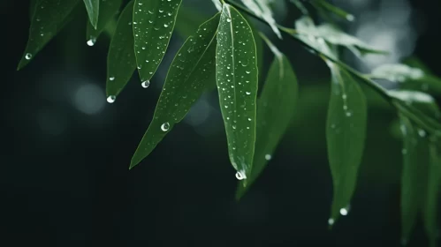 Rain Drops on Eucalyptus Tree Branch: A Display of Australian Tonalism AI Image