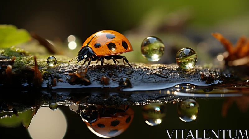Ladybug Reflection in Water - Graflex Style Wildlife Art AI Image