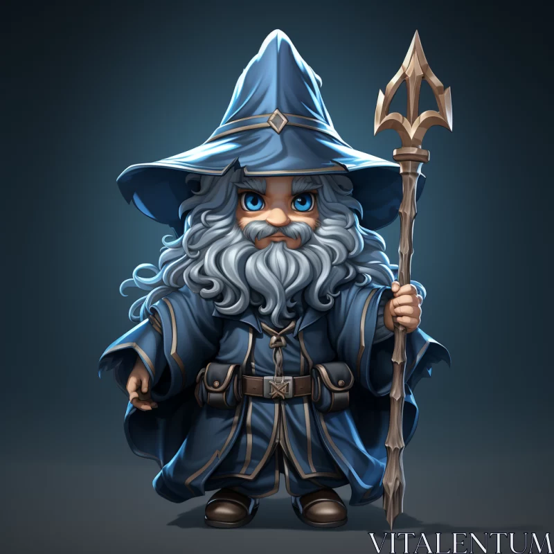 AI ART Mystic Dwarf Character in Blue - Digital Art Illustration