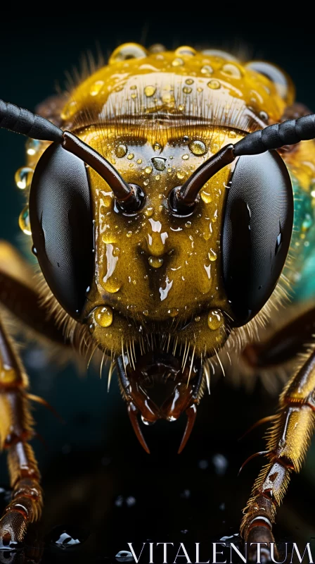 Water-Droplet Adorned Wasp - A Study in Detail and Contrast AI Image