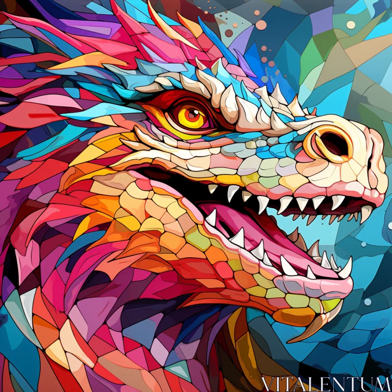 Abstract Colorful Dragon Art in Neo-Mosaic Style AI Image