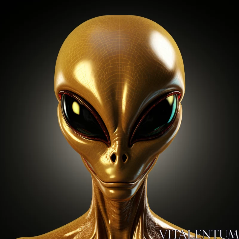 AI ART 3D Rendered Golden Alien with Green Eyes