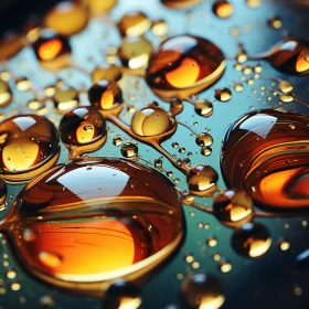Golden Oil Droplets on Black Surface - Photorealistic Abstract Art AI Image
