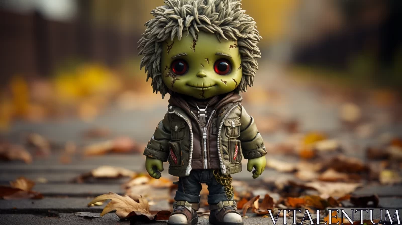 Zombie Toy in Punk Style amidst Urban Chaos AI Image