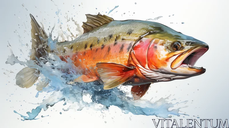Trout Fish Splash Art: A Colorful Watercolor Illustration AI Image