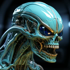 Alien Robot Head in Futuristic Cyberpunk Style AI Image