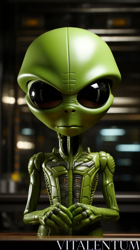Edgy Alien Character in Chromepunk and Green Academia Style AI Image