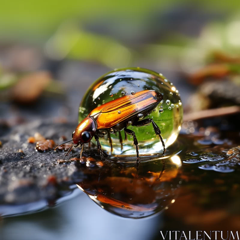 Glass Beetle in Water Droplet: A Symbolic Nature Art AI Image