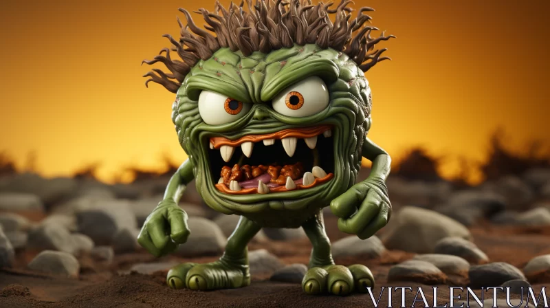 Masked Monster Character in Desert - Rendered in Cinema4D AI Image