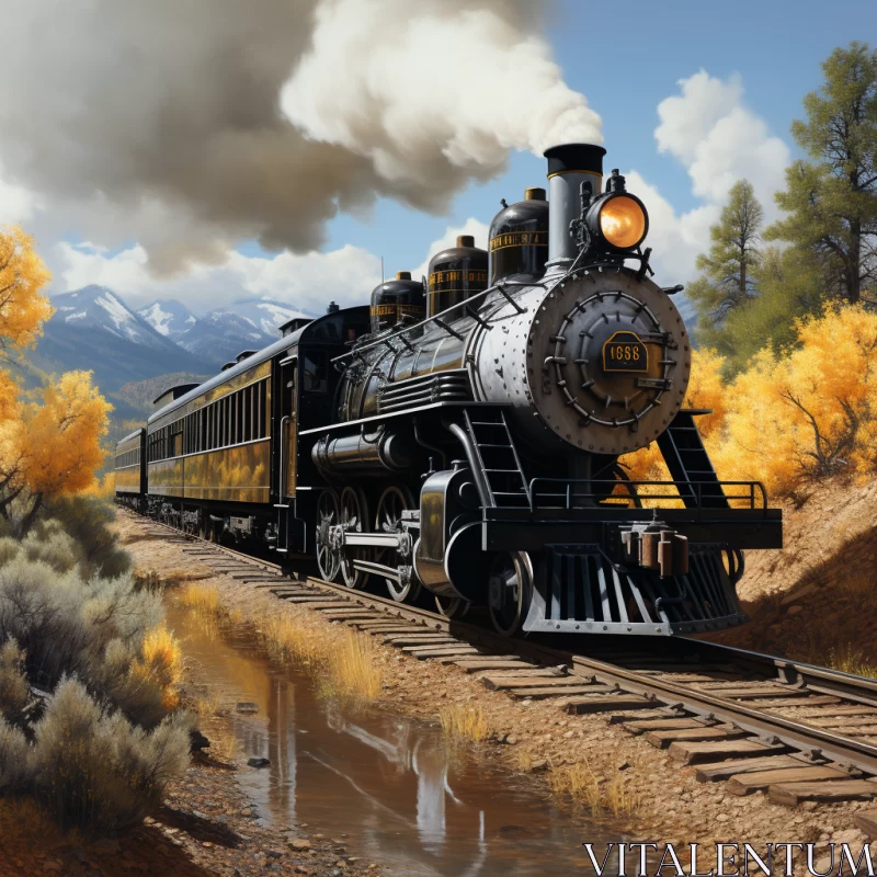 Antique Locomotive: A Journey through Realistic and Detailed Landscapes AI Image