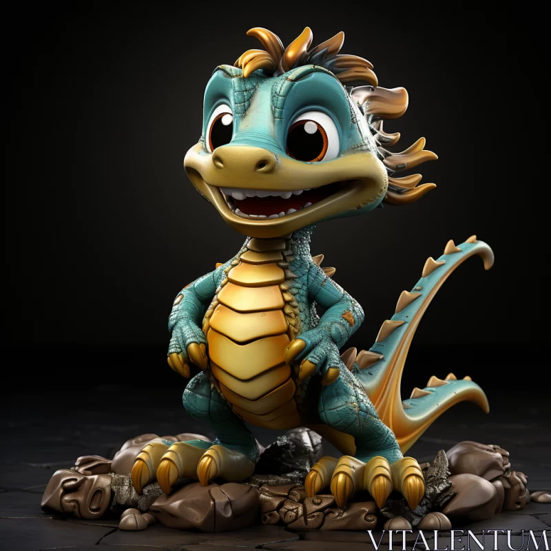 Blue Toy Dragon: A Playful Caricature in Cyan and Beige AI Image