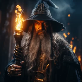 Enigmatic Wizard with Flame - Cryptid Academia Portraiture AI Image