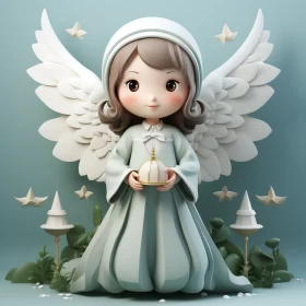 Charming Paper Angel in Kawaii Art Style - 3D Isometric Illustration AI Image