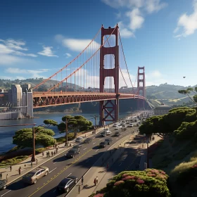 Golden Gate Bridge Rendered in Vray Tracing - A Lifelike Video Game Depiction AI Image