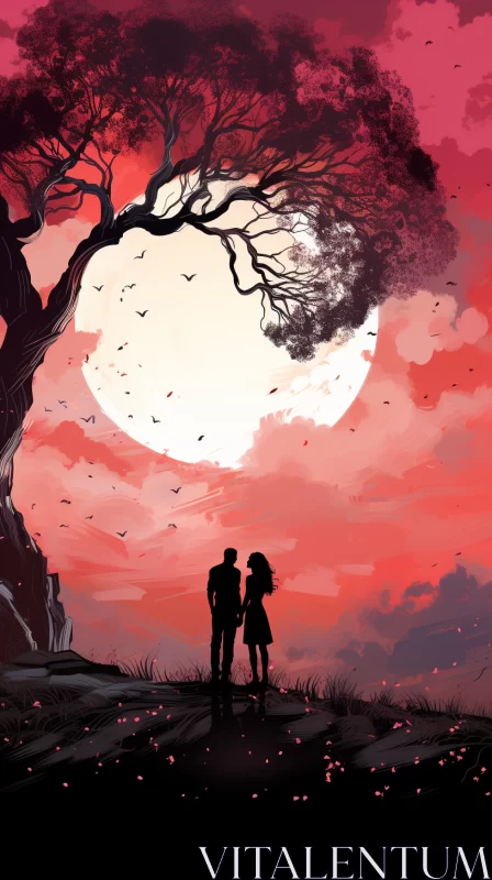 Romantic Moonlit Seascape with Couple AI Image