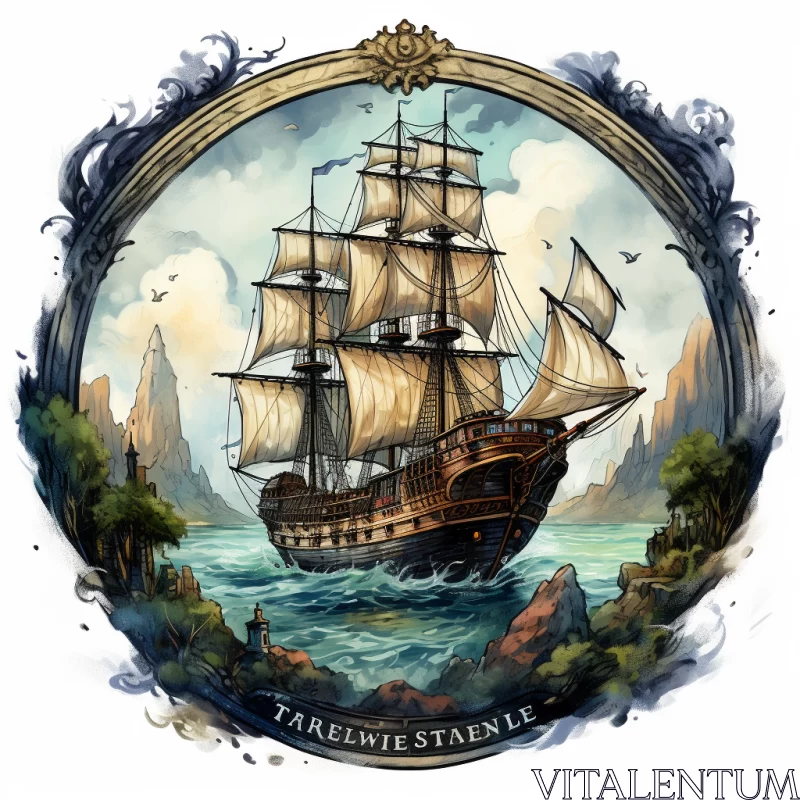 Stamestetr Ship Game Icon: A European Ink Painting AI Image