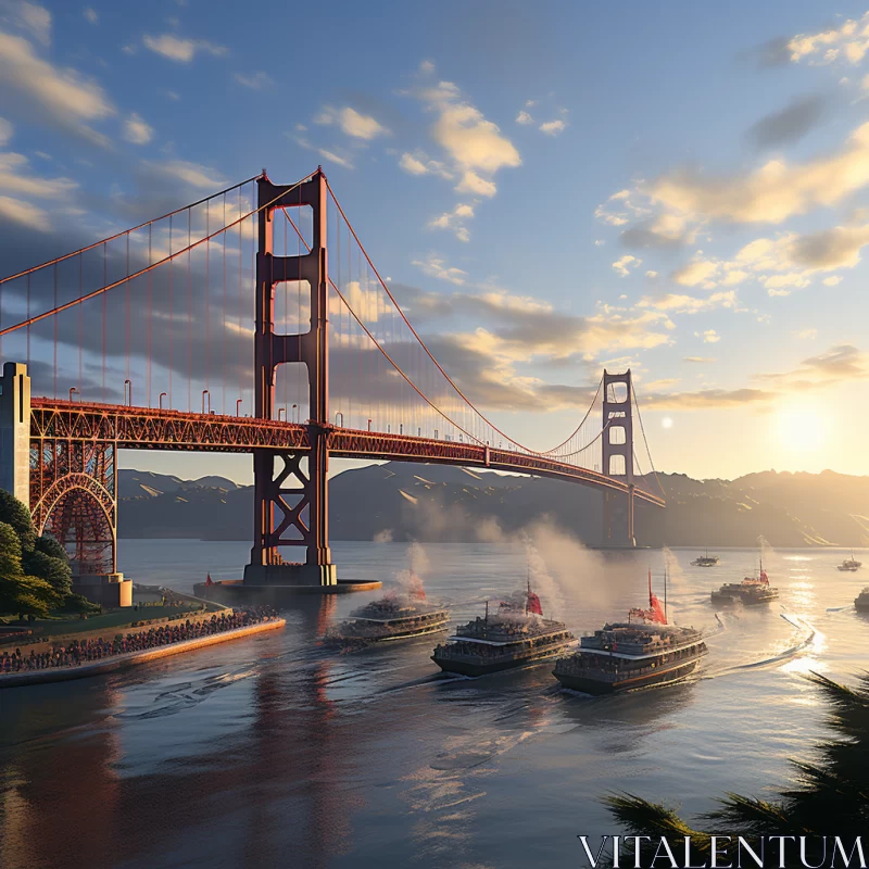 Whimsical Watercrafts over Golden Gate Bridge AI Image