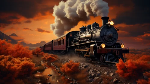 Classic Steam Train Journey through a Fantasy Forest AI Image