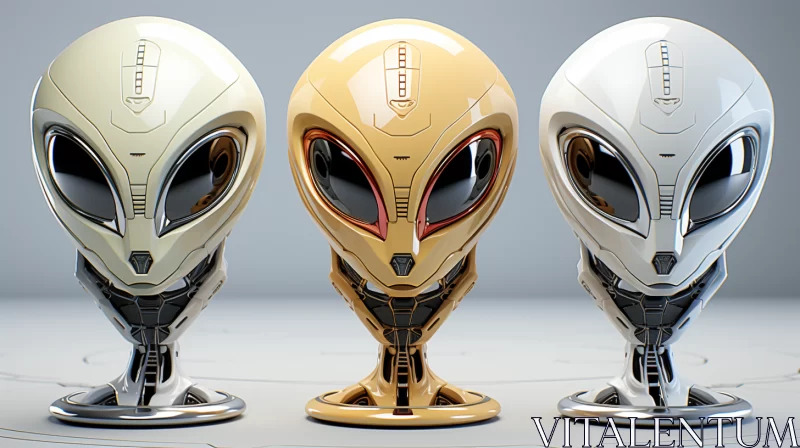 AI ART Futuristic Alien Figures in White and Gold