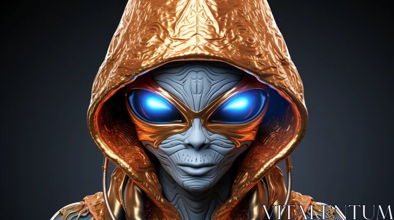 Alien Character in Gold and Azure - 3D Render Art AI Image
