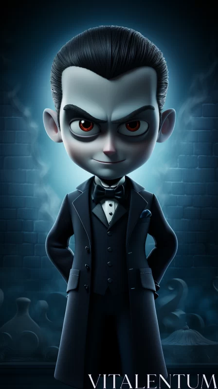 Animated Vampire Character in a Dark, Smokey Setting AI Image