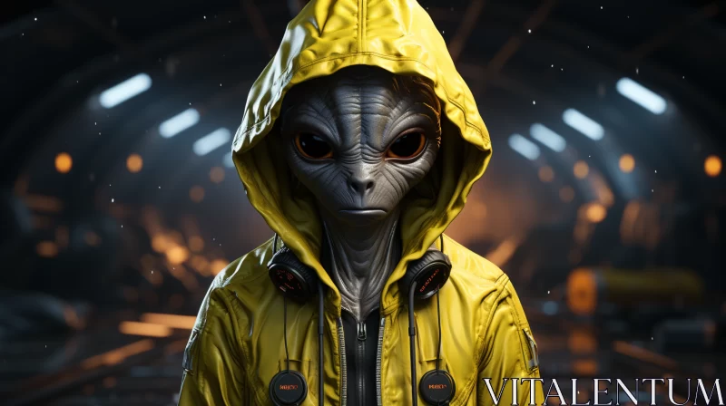 Atmospheric Alien Portrait in Yellow Coat AI Image