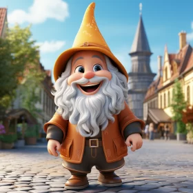 Cartoon Gnome in City - A Charming Realistic Rendering AI Image